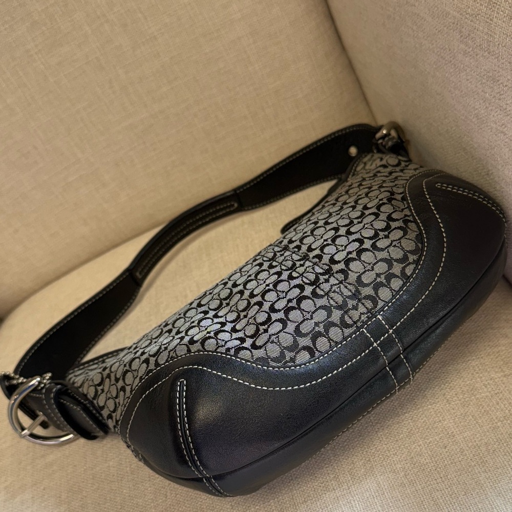 Vintage COACH 6351 Black Shoulder Hobo Bag Signature Canvas Leather - Picture 5 of 7